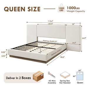 English Elm Muse Canvas Upholstered Queen Platform Bed Wide Padded Headboard Wood Base B083S00014