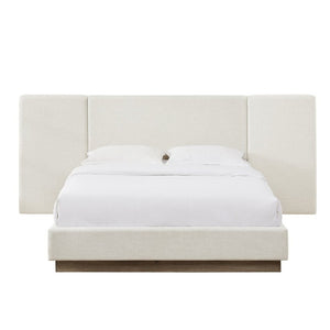 English Elm Muse Canvas Upholstered Queen Platform Bed Wide Padded Headboard Wood Base B083S00014