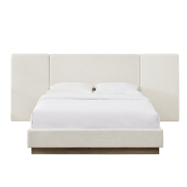 English Elm Muse Canvas Upholstered Queen Platform Bed Wide Padded Headboard Wood Base B083S00014