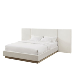 English Elm Muse Canvas Upholstered Queen Platform Bed Wide Padded Headboard Wood Base B083S00014
