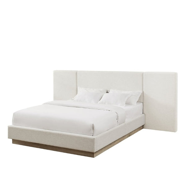 English Elm Muse Canvas Upholstered Queen Platform Bed Wide Padded Headboard Wood Base B083S00014