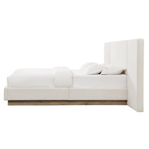 English Elm Muse Canvas Upholstered Queen Platform Bed Wide Padded Headboard Wood Base B083S00014