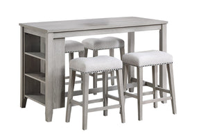 English Elm 5-piece Counter Height Dining Set Solid Wood Gray Nailhead Stools Modern Kitchen B089P524528