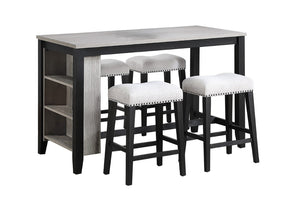 English Elm 5-piece Counter Height Dining Set Gray Wood Melamine Top with Built-in Shelf Storage B089P524529