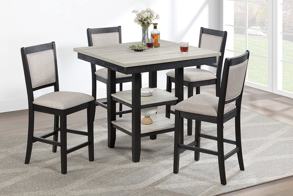 English Elm 5-piece Counter Height Dining Set Square Table Open Shelf Upholstered Chairs Kitchen B089P524530