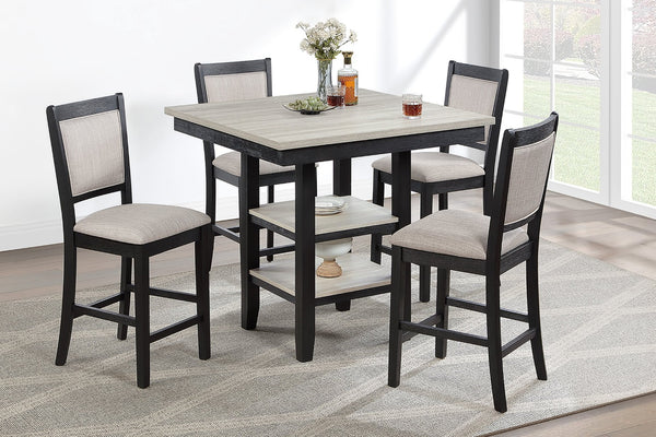English Elm 5-piece Counter Height Dining Set Square Table Open Shelf Upholstered Chairs Kitchen B089P524530