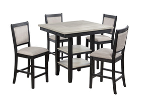 English Elm 5-piece Counter Height Dining Set Square Table Open Shelf Upholstered Chairs Kitchen B089P524530