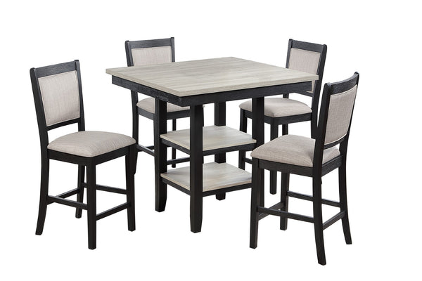 English Elm 5-piece Counter Height Dining Set Square Table Open Shelf Upholstered Chairs Kitchen B089P524530