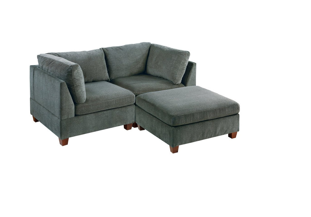 English Elm Modular Three Piece Chenille Corner Chair and Ottoman Set for Relaxed Living Rooms B089S00004