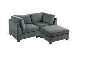 English Elm Modular Three Piece Chenille Corner Chair and Ottoman Set for Relaxed Living Rooms B089S00004