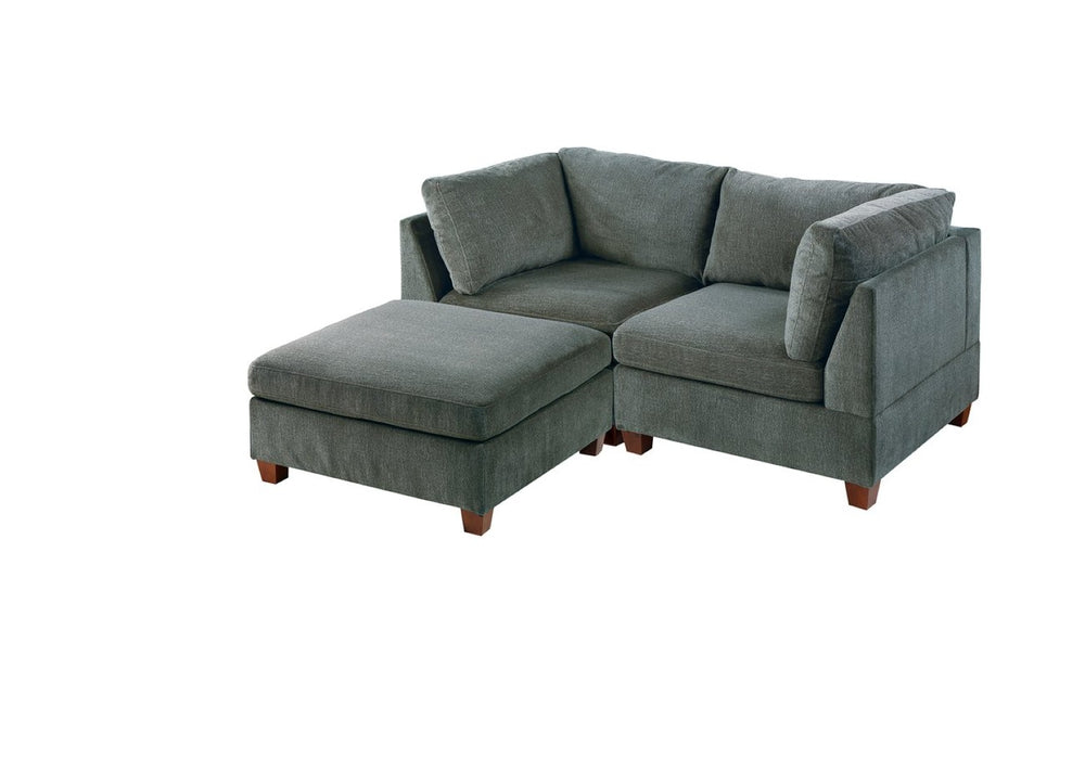 English Elm Modular Three Piece Chenille Corner Chair and Ottoman Set for Relaxed Living Rooms B089S00004