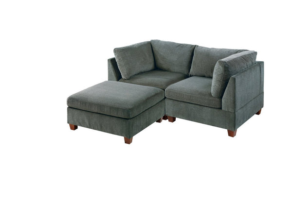 English Elm Modular Three Piece Chenille Corner Chair and Ottoman Set for Relaxed Living Rooms B089S00004