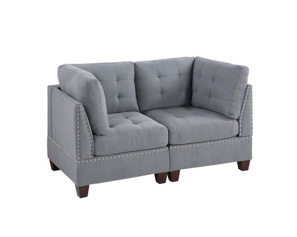 English Elm Modular Two Piece Corner Sectional Set in Neutral Gray Linen Fabric for Living Rooms B089S00086