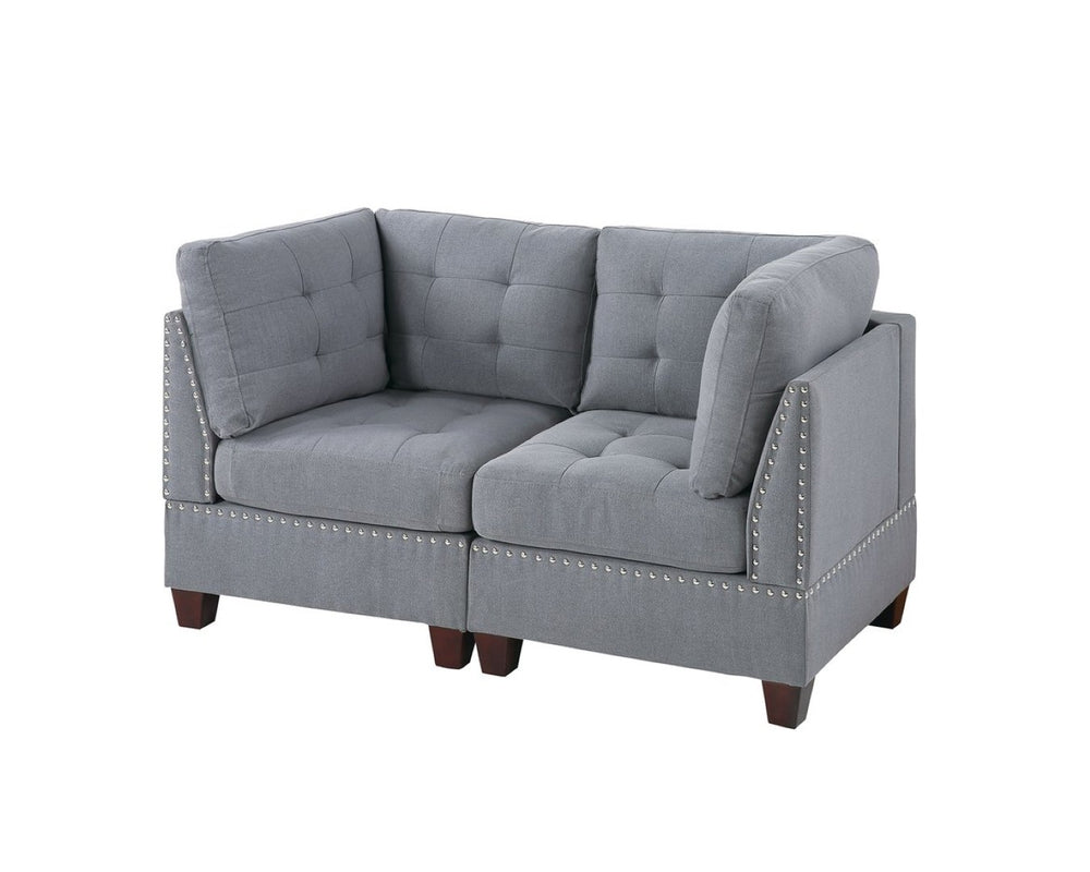English Elm Modular Two Piece Corner Sectional Set in Neutral Gray Linen Fabric for Living Rooms B089S00086