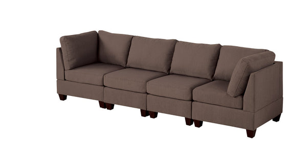 English Elm Modular Four Piece Linen Upholstered Sectional Set for Contemporary Living Rooms B089S00150