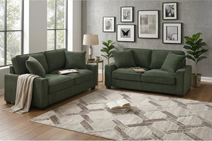 English Elm 2 Piece Corduroy Living Room Sofa Set with Ribbed Texture and Padded Track Arms B089S00180