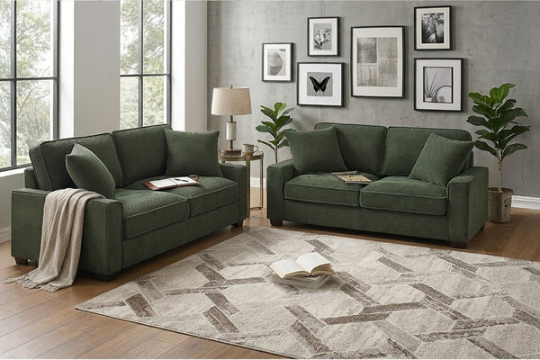 English Elm 2 Piece Corduroy Living Room Sofa Set with Ribbed Texture and Padded Track Arms B089S00180