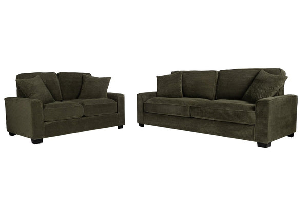 English Elm 2 Piece Corduroy Living Room Sofa Set with Ribbed Texture and Padded Track Arms B089S00180