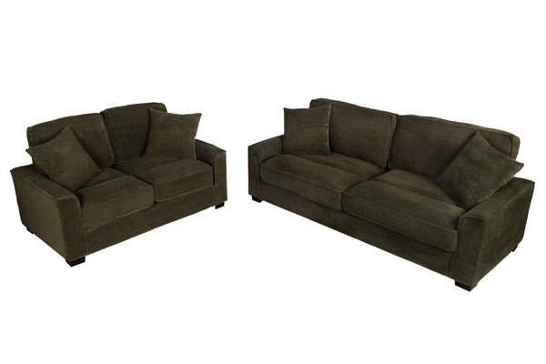 English Elm 2 Piece Corduroy Living Room Sofa Set with Ribbed Texture and Padded Track Arms B089S00180