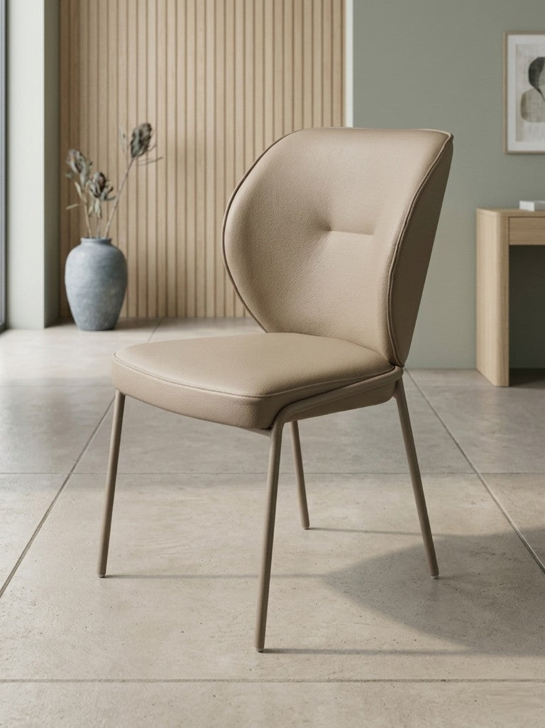 English Elm Modern Faux Leather Tufted Dining Chair Set of Two with Petal Backrest and Steel Legs B091P549752
