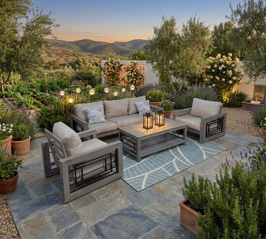 English Elm 4 Piece Hudson Outdoor Sofa Set with Sunbrella Cushions and Aluminum Frame B091S00010