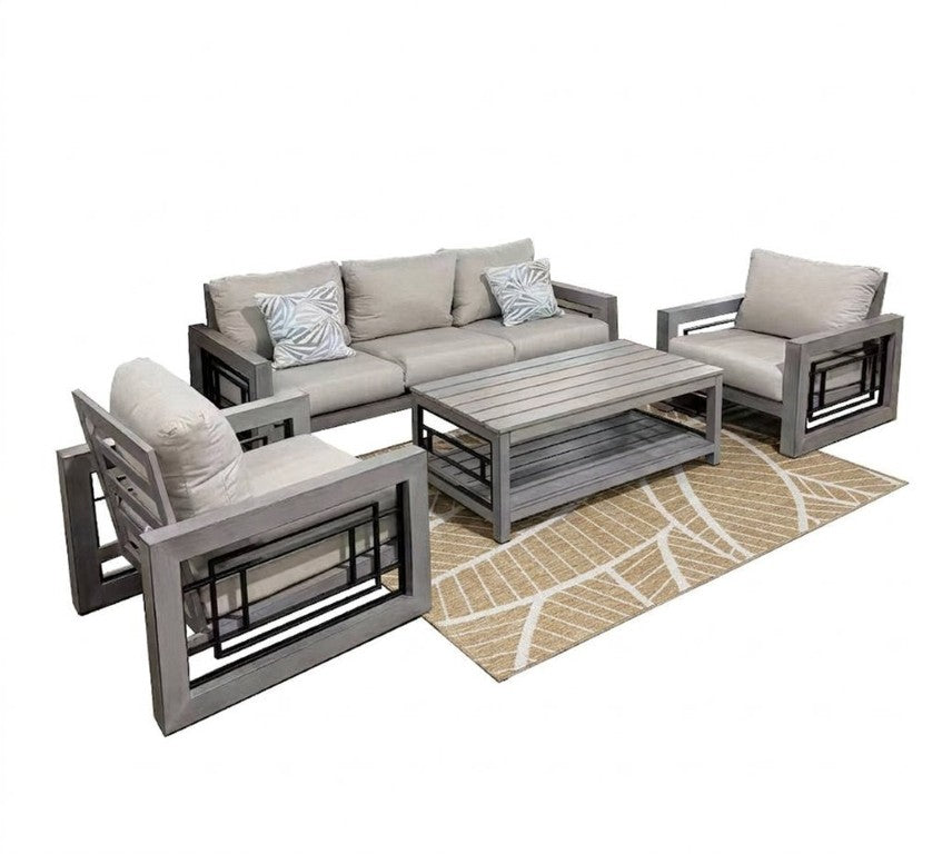 English Elm 4 Piece Hudson Outdoor Sofa Set with Sunbrella Cushions and Aluminum Frame B091S00010