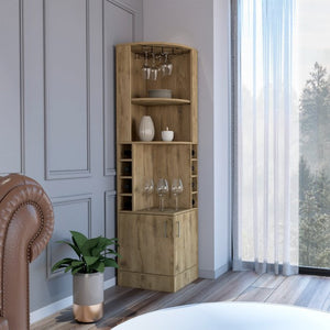 English Elm Bar Cabinet Papprika Tall Double Door Storage with 8 Wine Cubbies Dark Brown Finish B092122817