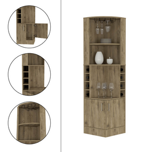 English Elm Bar Cabinet Papprika Tall Double Door Storage with 8 Wine Cubbies Dark Brown Finish B092122817