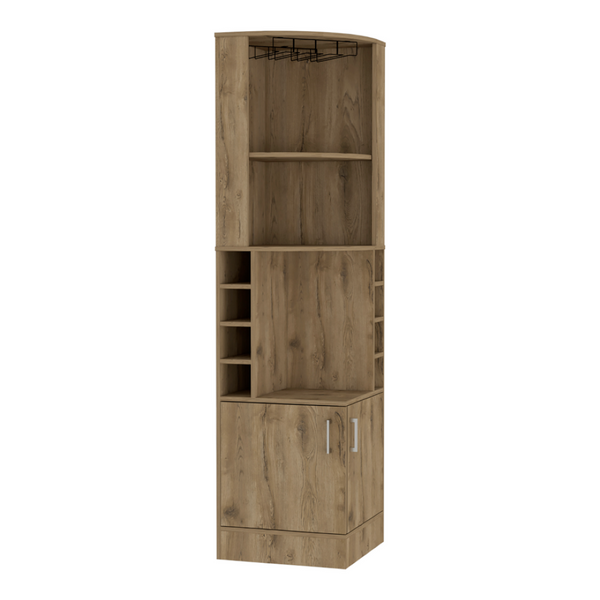 English Elm Bar Cabinet Papprika Tall Double Door Storage with 8 Wine Cubbies Dark Brown Finish B092122817