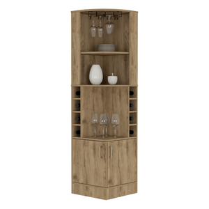 English Elm Bar Cabinet Papprika Tall Double Door Storage with 8 Wine Cubbies Dark Brown Finish B092122817