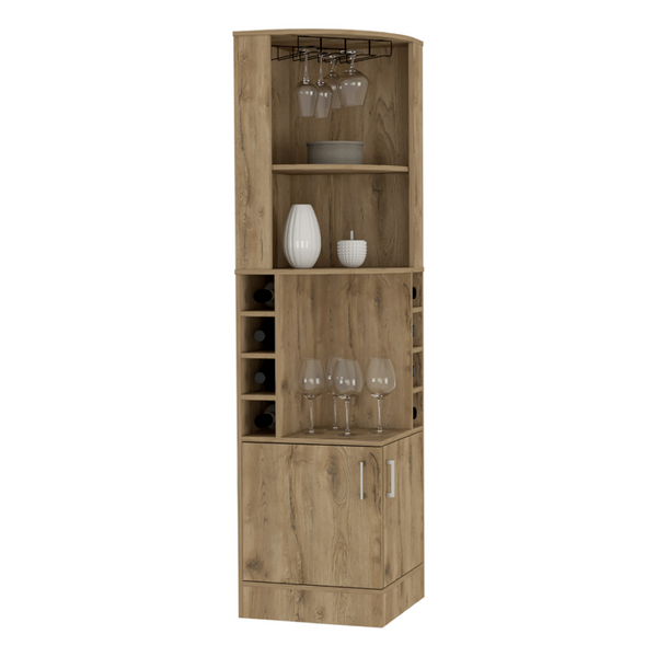 English Elm Bar Cabinet Papprika Tall Double Door Storage with 8 Wine Cubbies Dark Brown Finish B092122817
