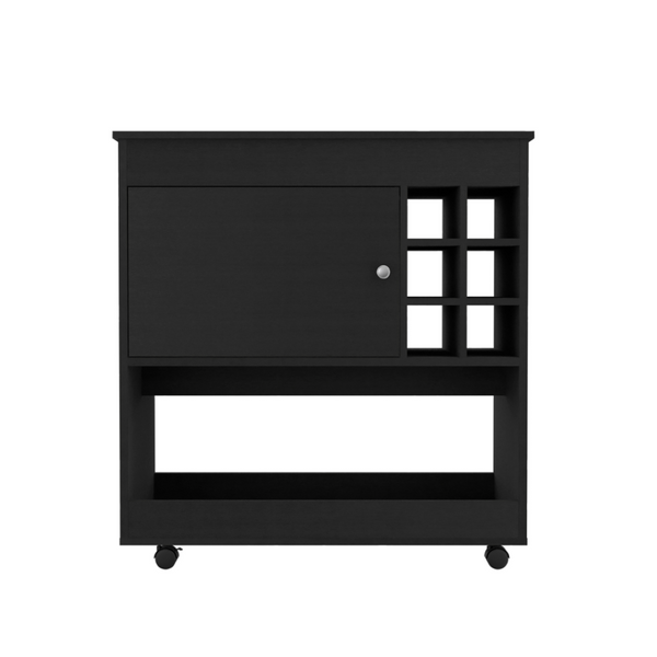 English Elm Bar Cart with Six Bottle Cubbies Enclosed Cabinet Rolling Wheels Wengue Finish B092122846