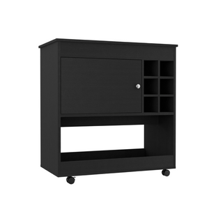 English Elm Bar Cart with Six Bottle Cubbies Enclosed Cabinet Rolling Wheels Wengue Finish B092122846