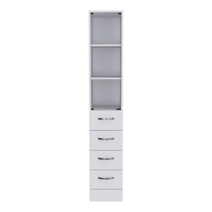 English Elm Linen Cabinet Tower with Glass Door Three Shelves and Drawers for Bathroom Storage B092122855