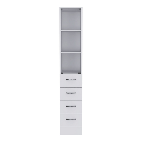 English Elm Linen Cabinet Tower with Glass Door Three Shelves and Drawers for Bathroom Storage B092122855