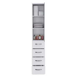 English Elm Linen Cabinet Tower with Glass Door Three Shelves and Drawers for Bathroom Storage B092122855