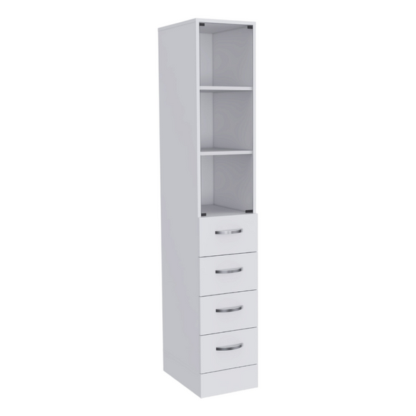 English Elm Linen Cabinet Tower with Glass Door Three Shelves and Drawers for Bathroom Storage B092122855