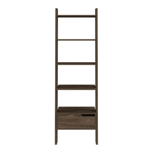 English Elm Ladder Bookcase with Five Open Shelves One Drawer Dark Walnut Home Office Display B092122875