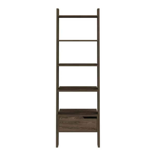 English Elm Ladder Bookcase with Five Open Shelves One Drawer Dark Walnut Home Office Display B092122875