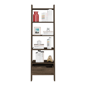 English Elm Ladder Bookcase with Five Open Shelves One Drawer Dark Walnut Home Office Display B092122875