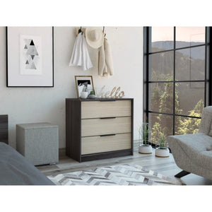English Elm 3 Drawer Compact Dresser in Two-tone Wengue Pine Finish for Bedroom or Entryway B092122999