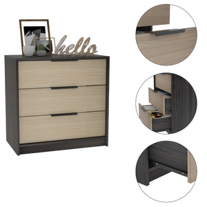 English Elm 3 Drawer Compact Dresser in Two-tone Wengue Pine Finish for Bedroom or Entryway B092122999