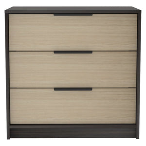 English Elm 3 Drawer Compact Dresser in Two-tone Wengue Pine Finish for Bedroom or Entryway B092122999