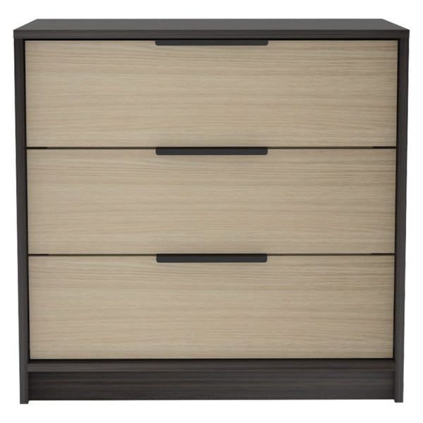 English Elm 3 Drawer Compact Dresser in Two-tone Wengue Pine Finish for Bedroom or Entryway B092122999