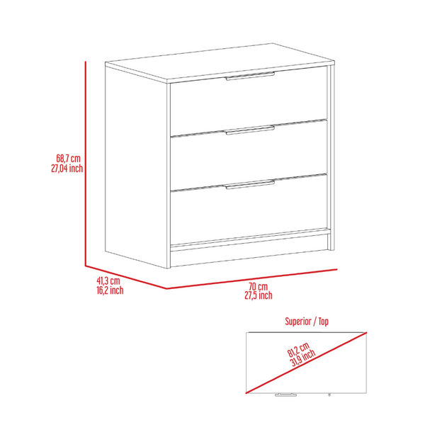 English Elm 3 Drawer Compact Dresser in Two-tone Wengue Pine Finish for Bedroom or Entryway B092122999