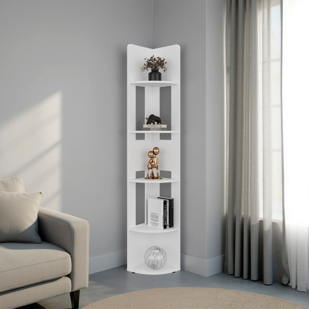 English Elm Iris Five Tier Corner Shelving Unit White Engineered Wood Vertical Storage Tower B092P524505