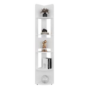 English Elm Iris Five Tier Corner Shelving Unit White Engineered Wood Vertical Storage Tower B092P524505