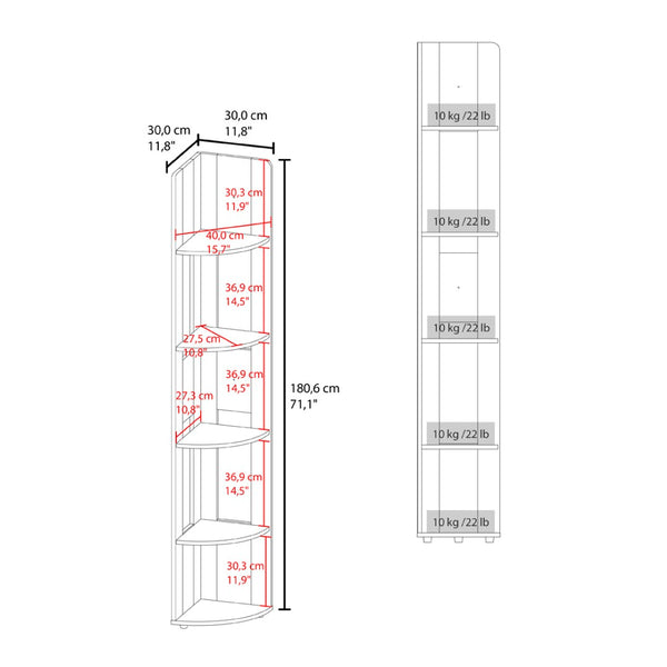 English Elm Iris Five Tier Corner Shelving Unit White Engineered Wood Vertical Storage Tower B092P524505
