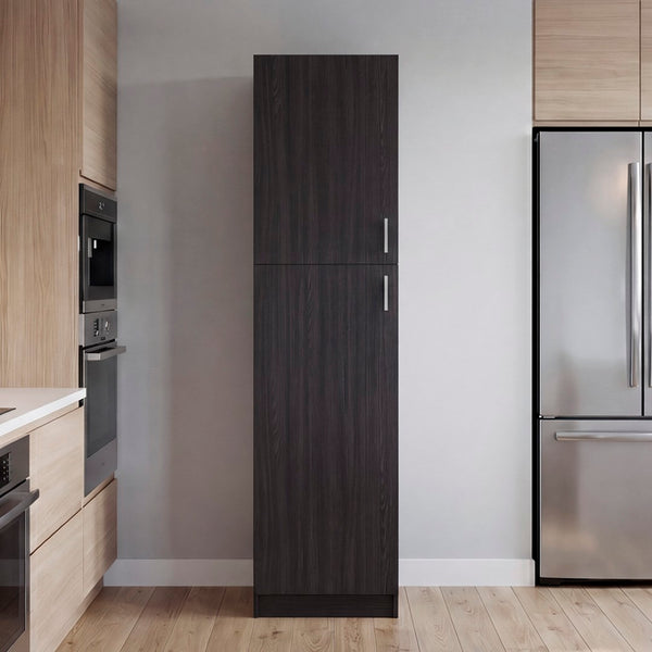 English Elm Core Axis Slim Vertical Pantry Cabinet Dark Brown Open Shelving for Kitchen Office B092P524506