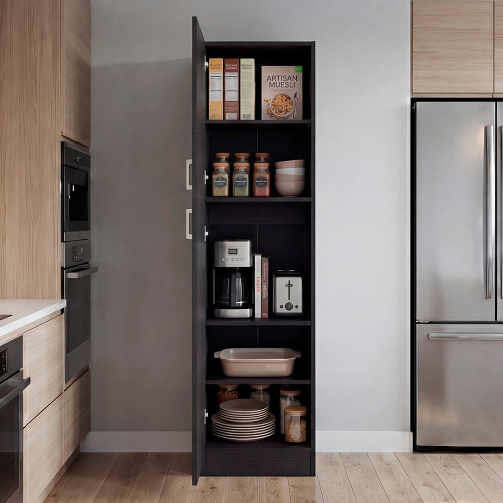 English Elm Core Axis Slim Vertical Pantry Cabinet Dark Brown Open Shelving for Kitchen Office B092P524506